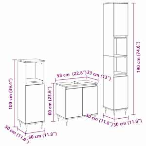 Sada koupelnového nábytku 3 pcs Černý dub 30 x 30 x 190 cm - obrázek 15