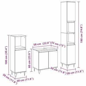 Sada koupelnového nábytku 3 pcs Černý dub 30 x 30 x 190 cm - obrázek 15