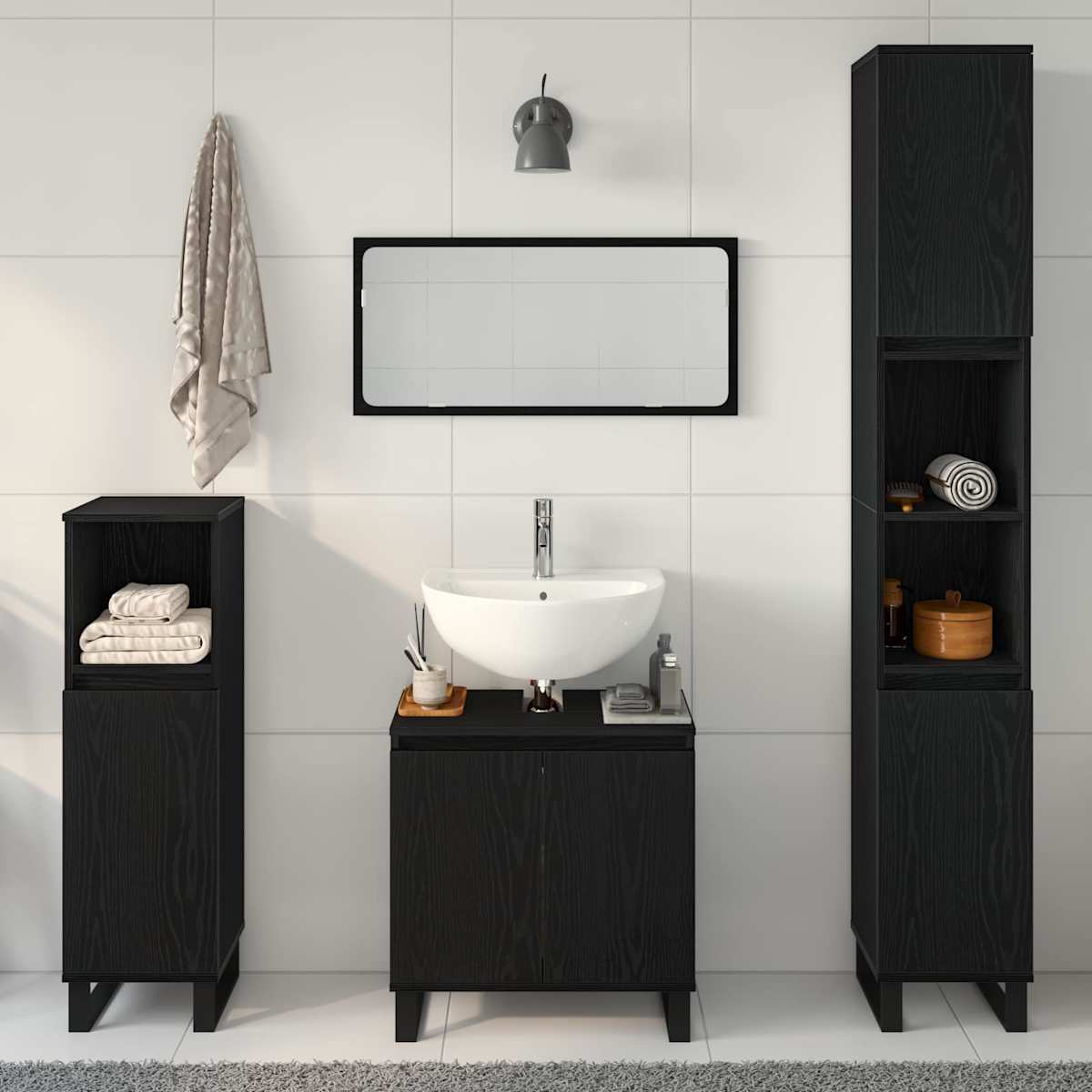 Badeværelsesmøbel sæt 3 stk. Sort eg 30 x 30 x 190 cm - Billede 4