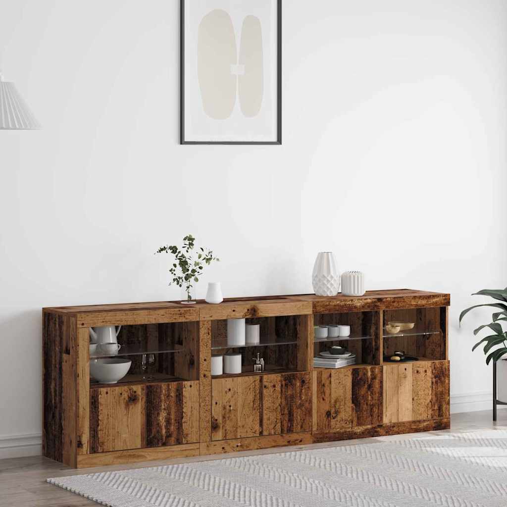 Aparador con Luces LED Madera Vieja 202x37x67 cm