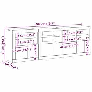 LED komoda Staré dřevo 202 x 37 x 67 cm kompozitní dřevo - obrázek 14