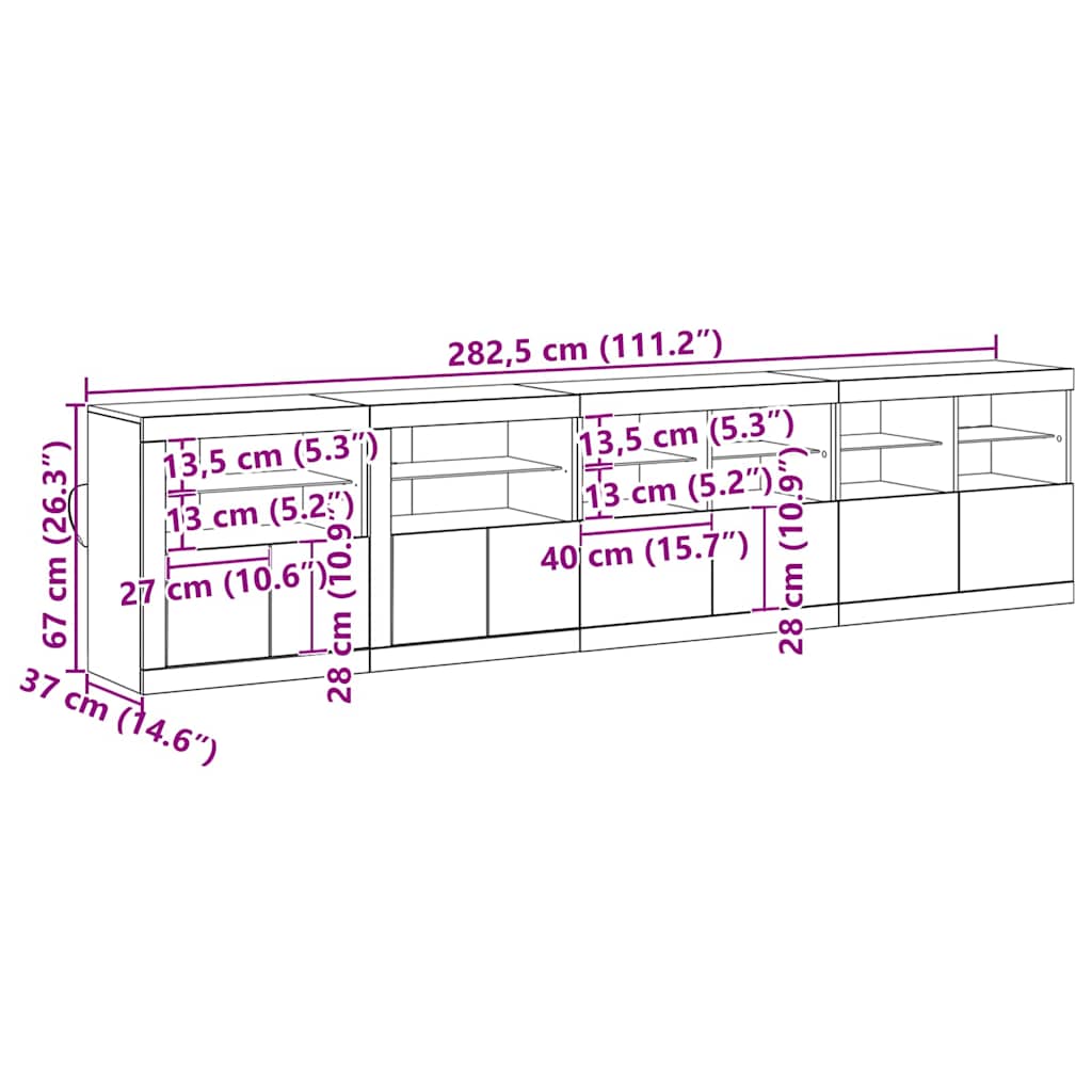 LED komoda Staré dřevo 283 x 37 x 67 cm kompozitní dřevo - obrázek 14