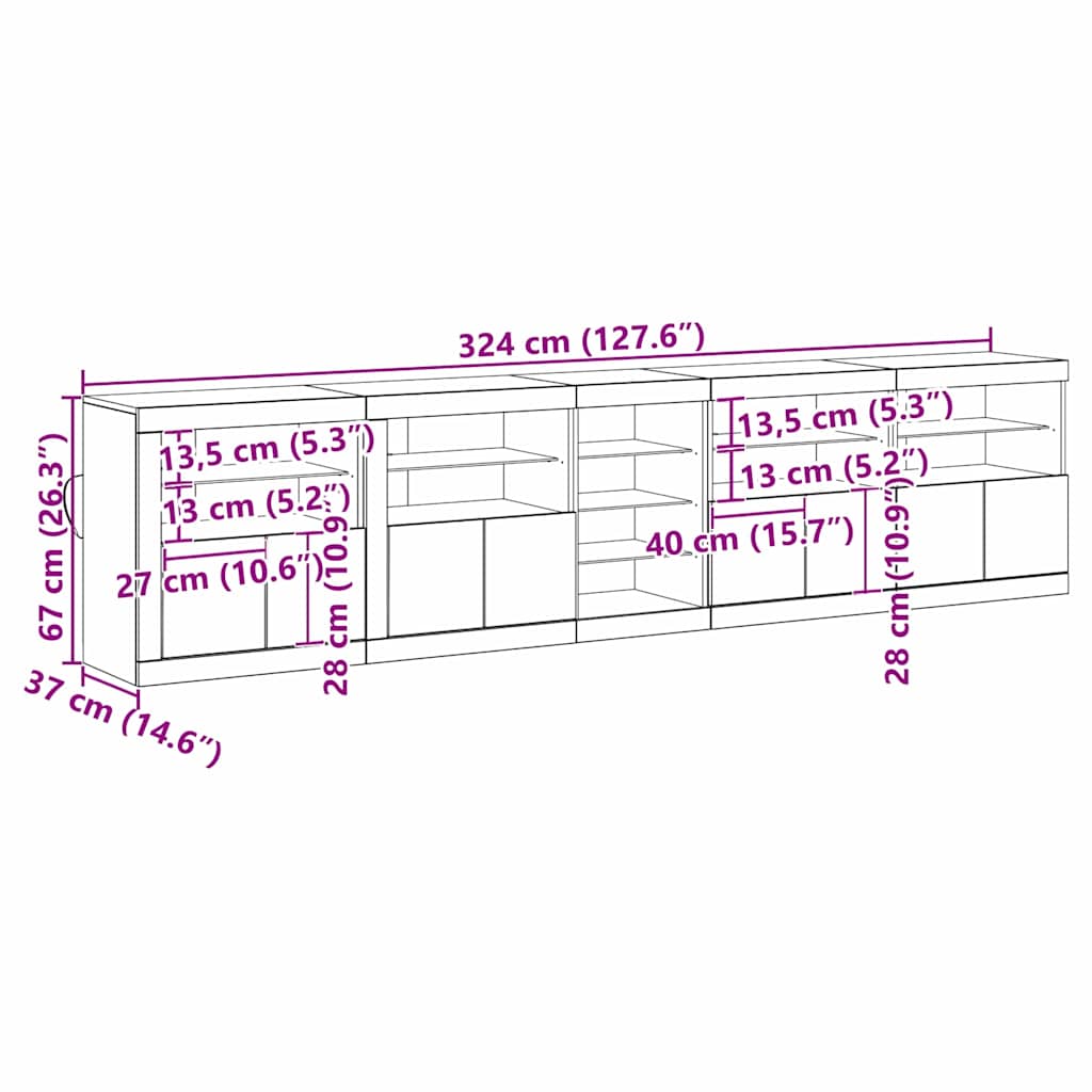 LED komoda Staré dřevo 283 x 37 x 67 cm kompozitní dřevo - obrázek 14