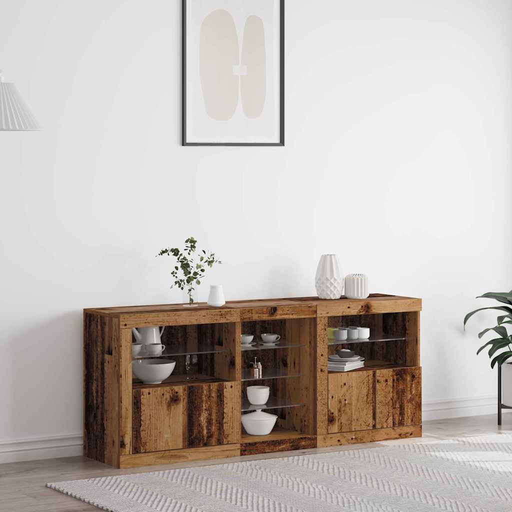 Sideboard mit LED-Lichtern Altes Holz 162x37x67 cm Ingenieured Holz