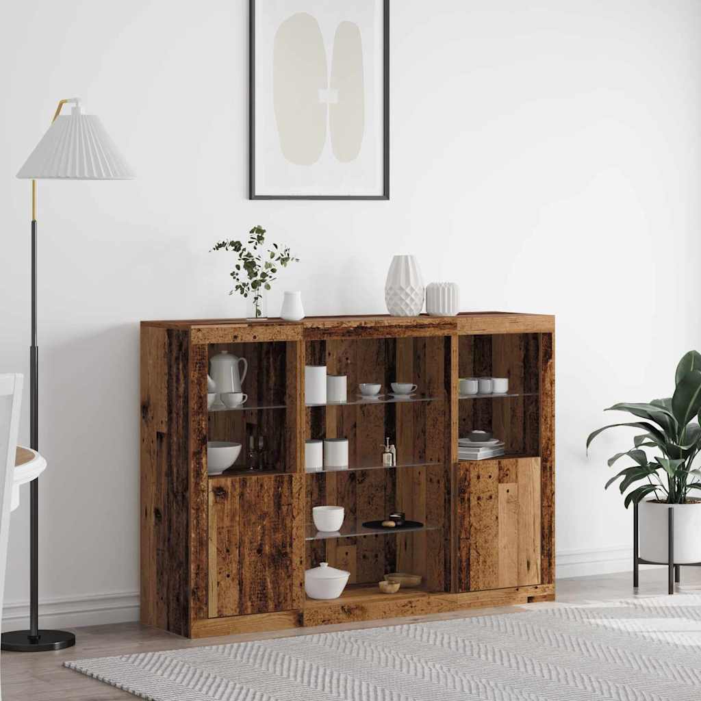 Sideboard mit LED-Lichtern Altholz 142.5x37x100 cm