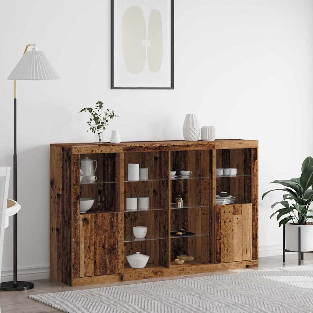 Sideboard mit LED-Leuchten Altholz 163x37x100 cm Holzwerkstoff
