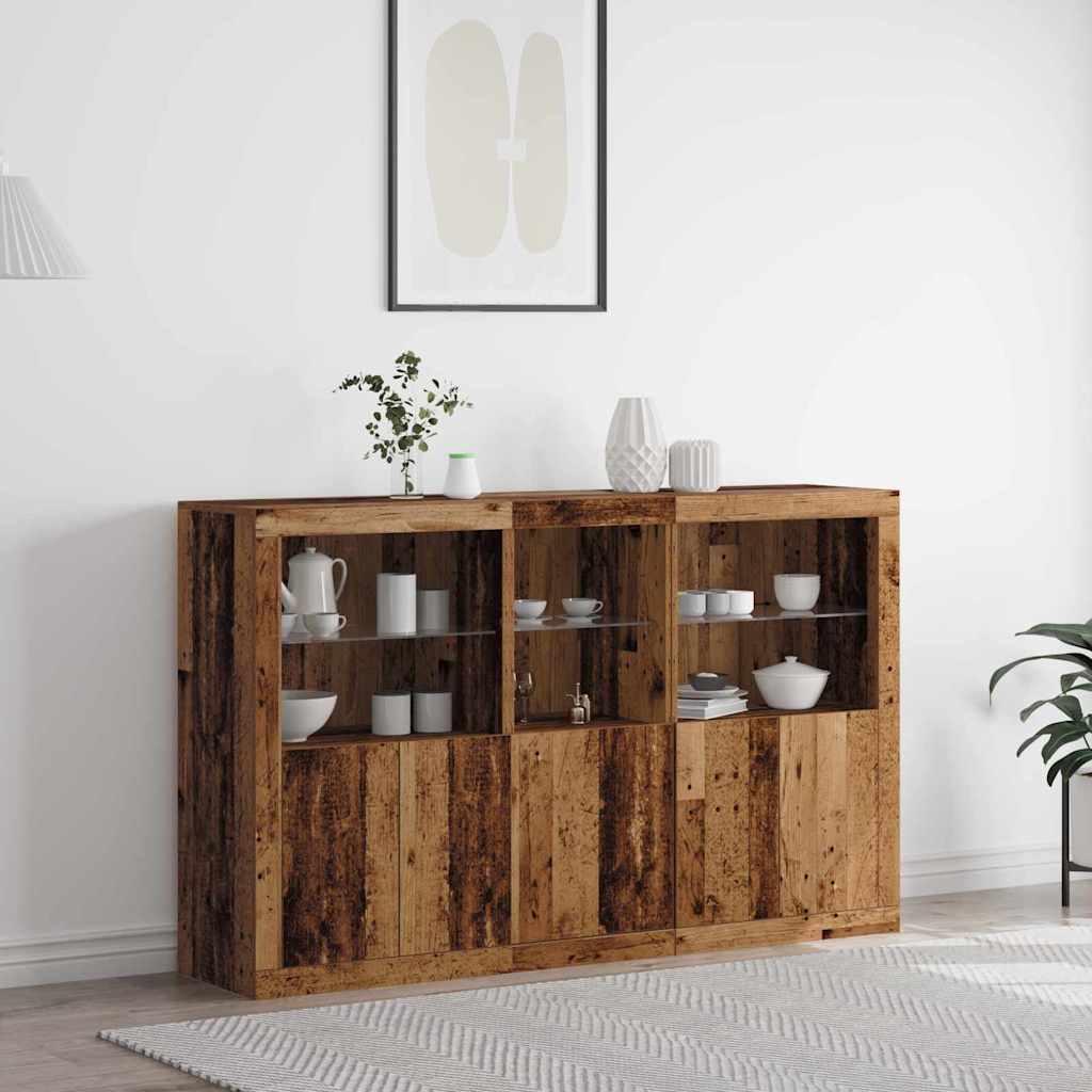 Külglaud LED valgustusega Vana puit 162x37x100 cm Töödeldud puit