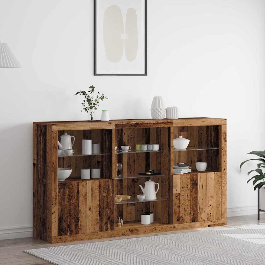 Sideboard LED Valgustitega Vana Puit 181.5x37x100 cm Tehispuit