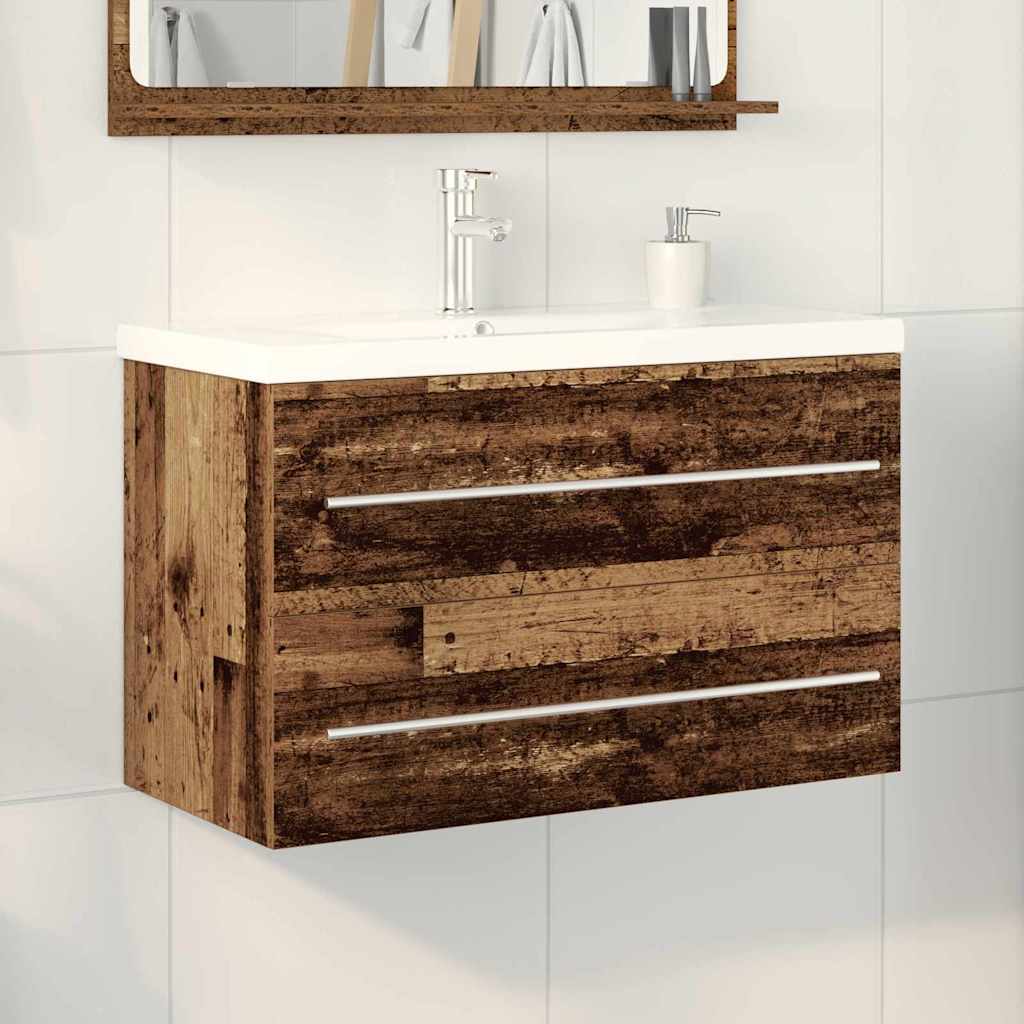 vidaXL Dulap cu chiuvetă cu sertar 2 pcs Lemn vechi 80 x 38.5 x 48 cm