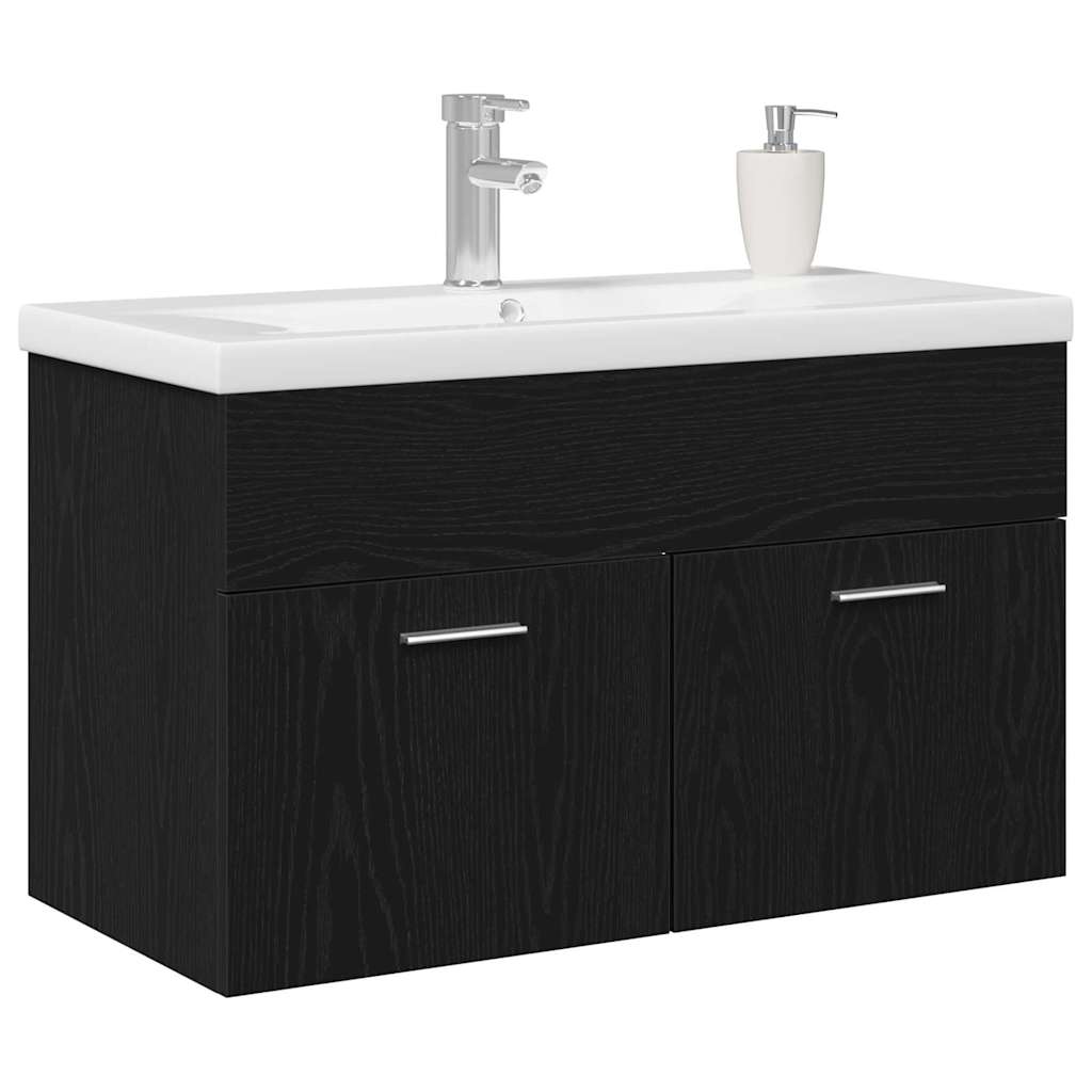 vidaXL Wastafelkast Zwart Eiken 80 x 38.5 x 46 cm Bewerkt hout