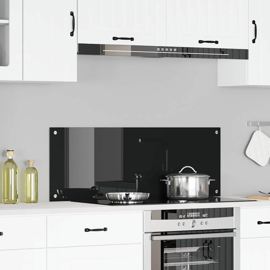Køkken Backsplash Sort 110x40x0,6 cm Hærdet Glas