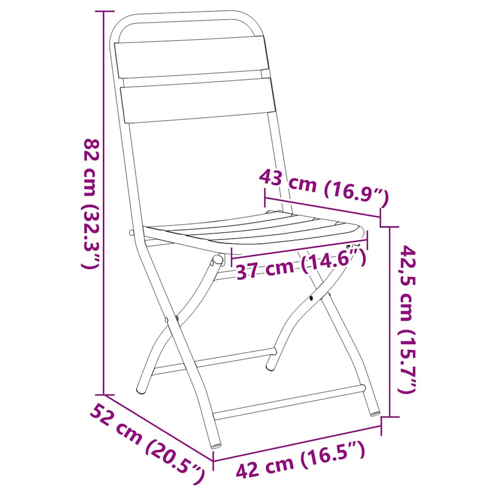 Zložljiv Stol za Vrt 2 pcs Gorčična 42 x 52 x 82 cm - slika 13