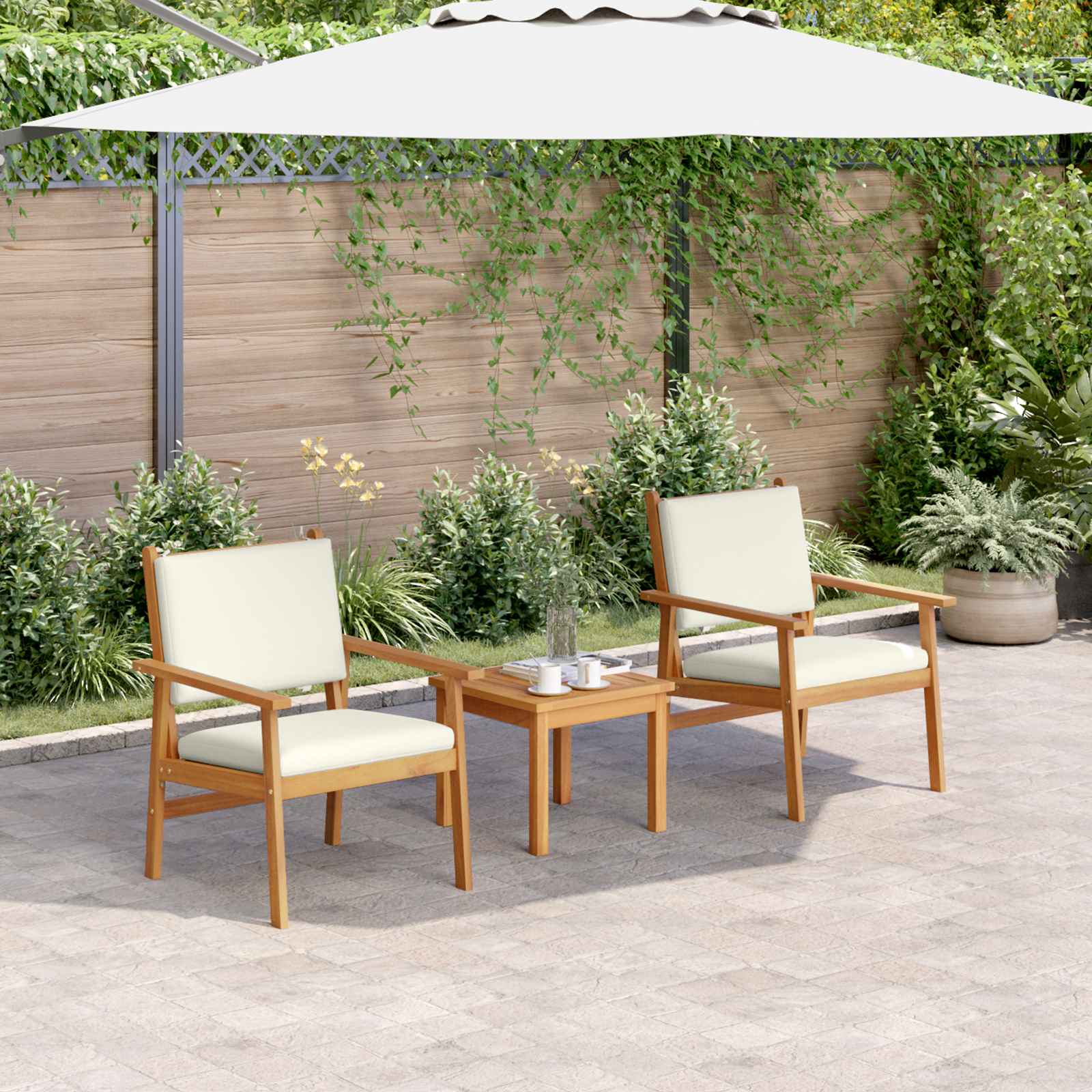 vidaXL Gartensofa-set 3 pcs Cremeweiß Massivholz Akazie
