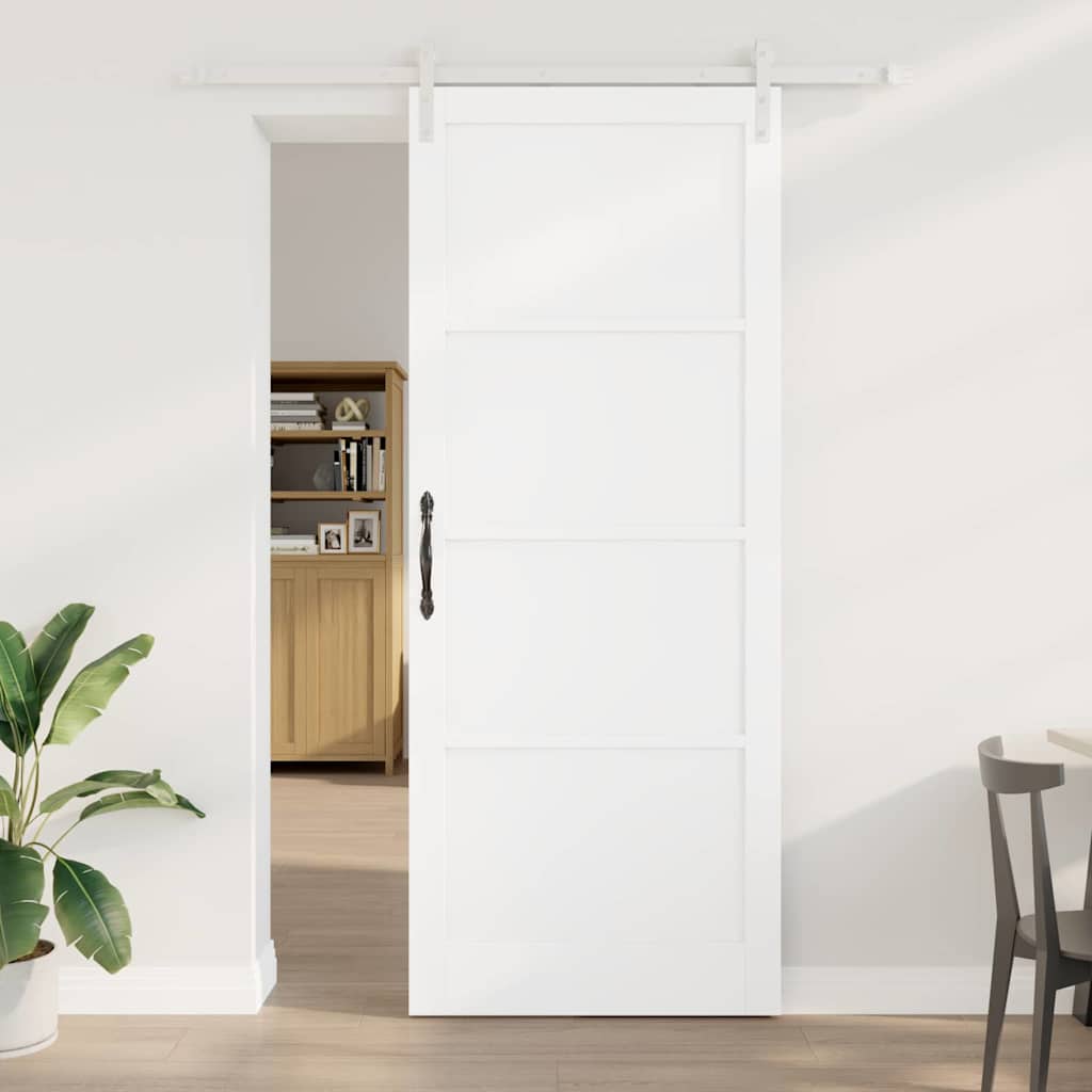 Glidende Dør med Beslagsæt Hvid 93x232 cm Solid Træ Fyrretræ, vidaXL Indvendig Dør 'ORKDAL'Hvid 93x232x4 cm Solid Træ Fyrretræ