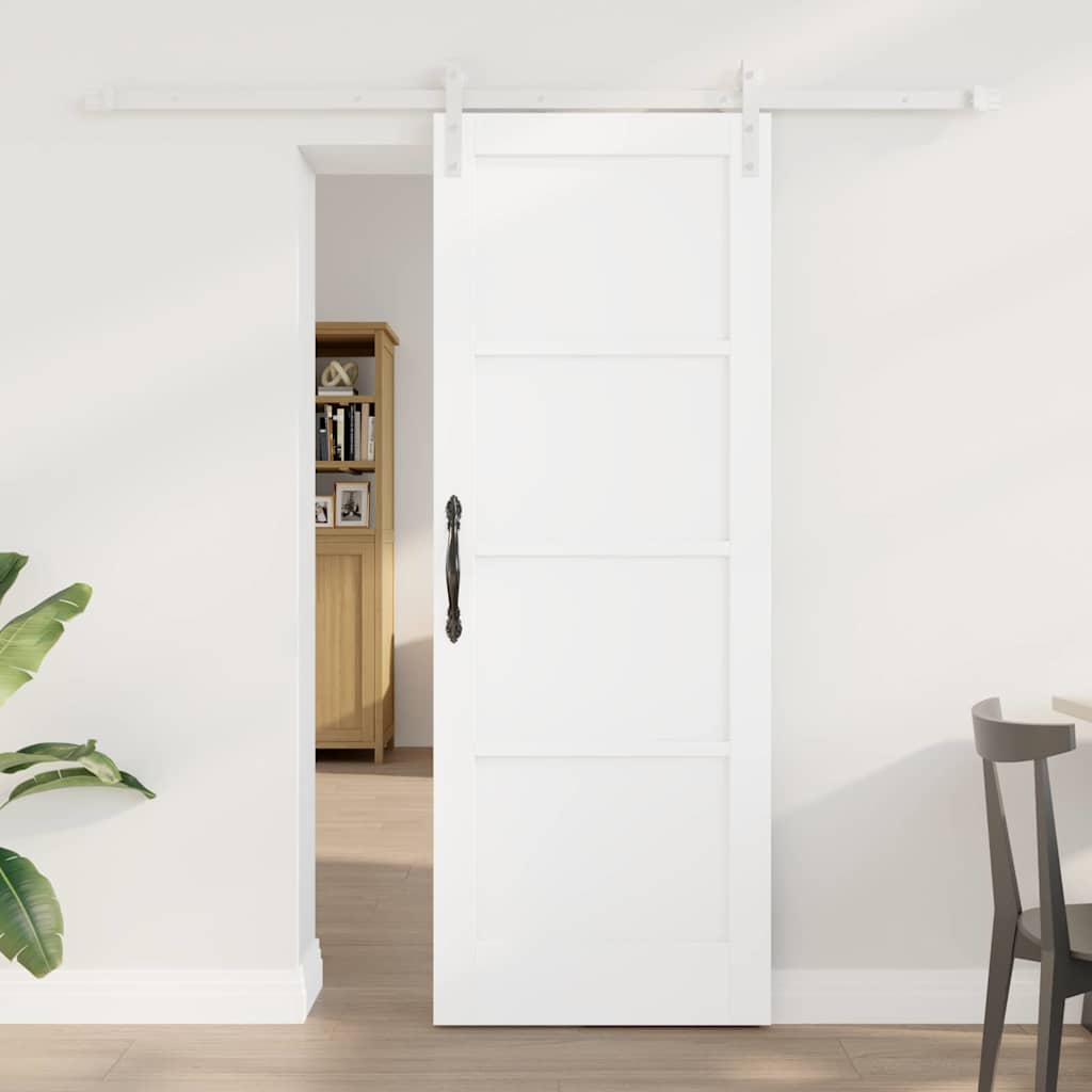 Skydedør med hardware kit Hvid 73.5x198.5 cm Solidt træ fyr