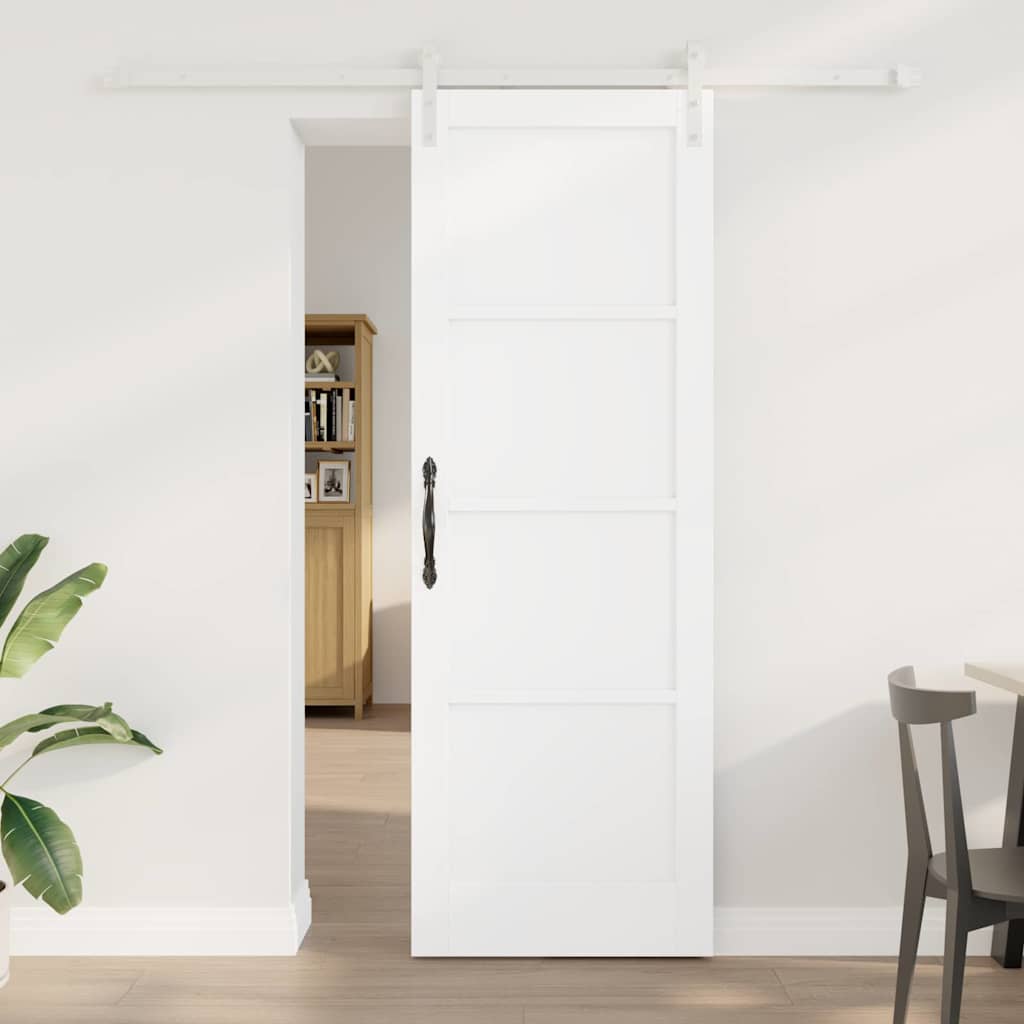 Slejdør med hardware sæt Hvid 73.5x211 cm Massivt træ fyr