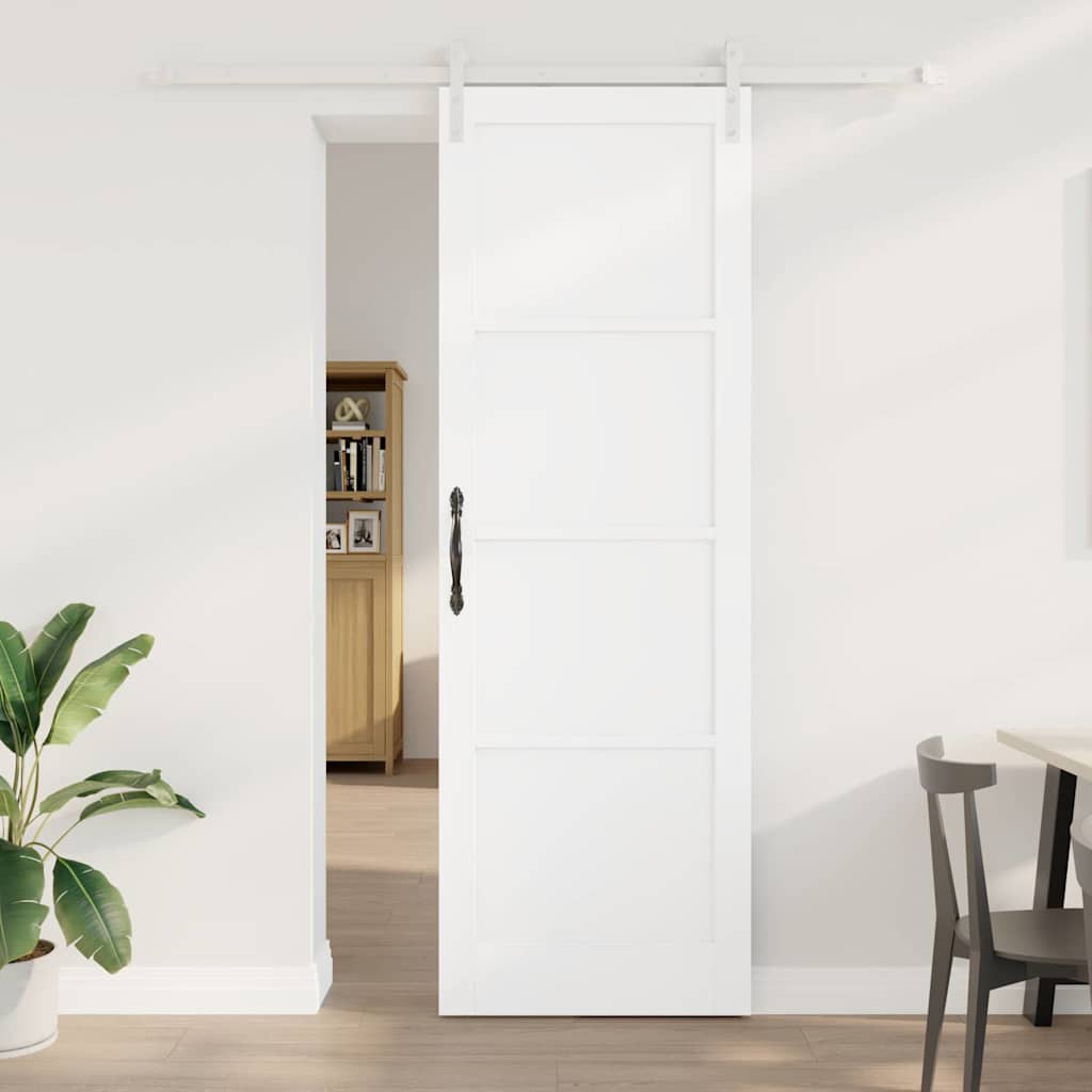 skydedør med hardware sæt hvid 78x232 cm massivt træ fyr