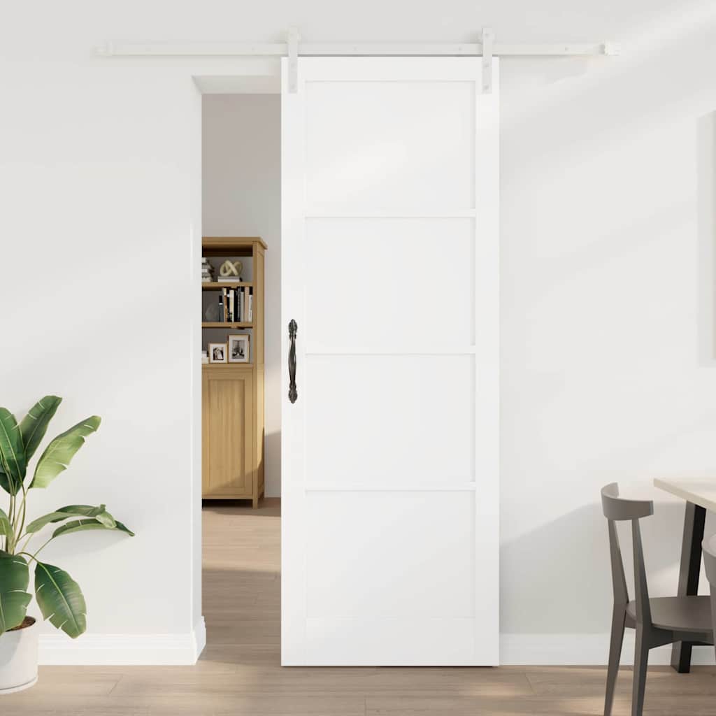 glidedør med hardware sæt hvid 83x232 cm massiv træ fyrretræ