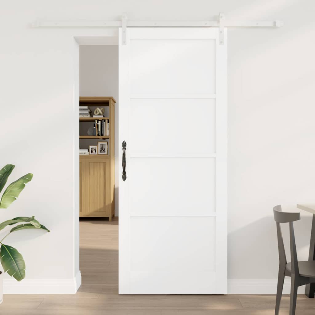 glidende dør med hardware sæt Hvid 86x211 cm Solid Træ Fyr