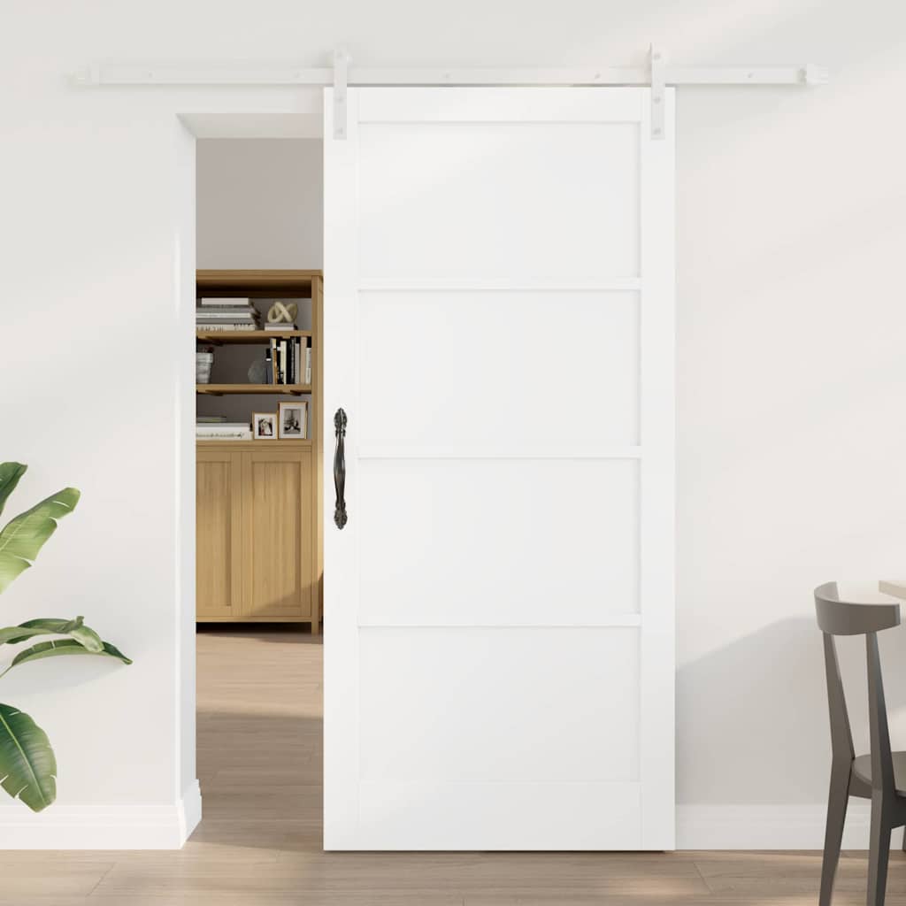 Glidende Dør med Hardware Sæt Hvid 93x202 cm Massivt Træ Fyr