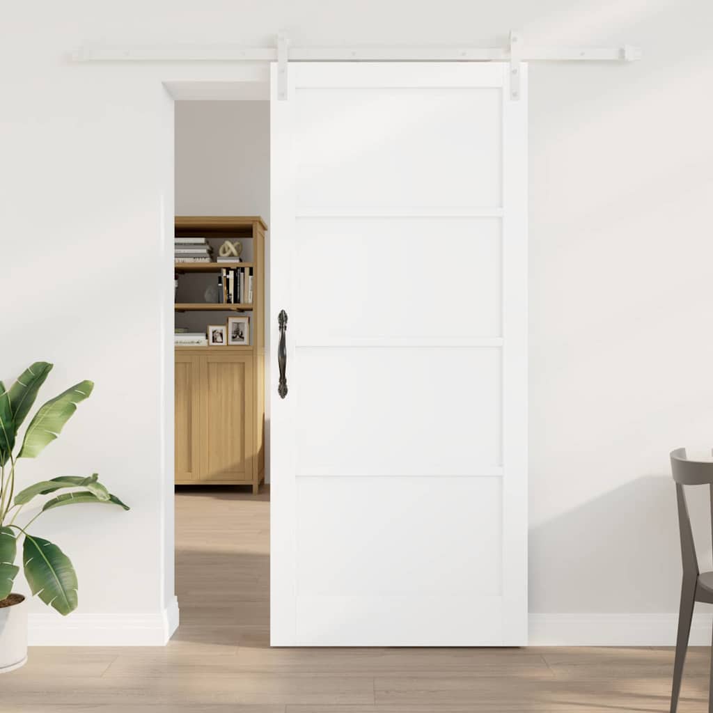 skydedør med beslag sæt Hvid 93x211 cm Solid fyrretræ