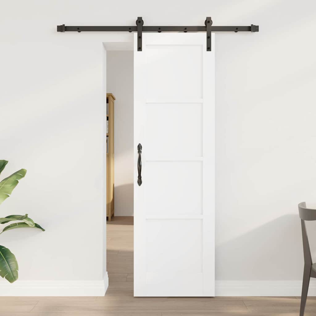 Libisev uks riistvara komplektiga Valge 61x198.5 cm Tugev puidust männ