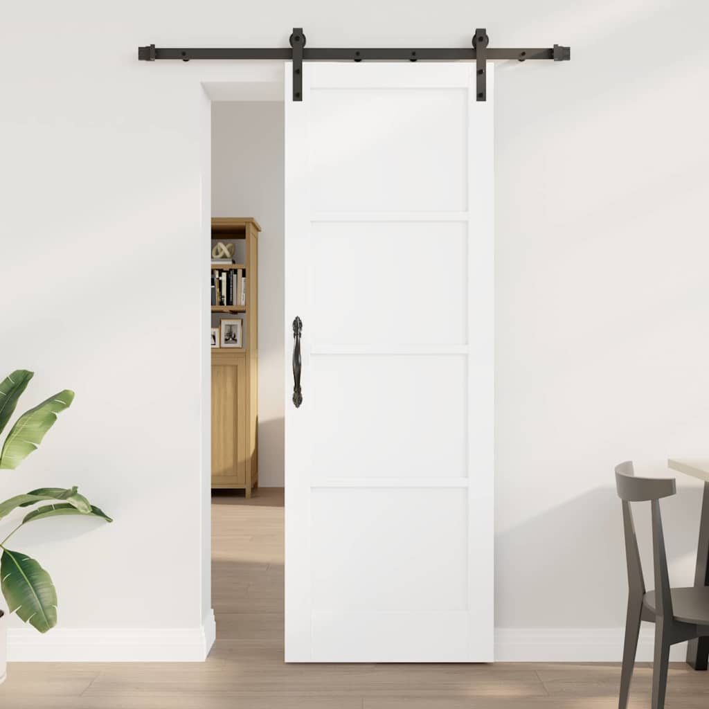 Glidende Dør med Hardware Sæt Hvid 73.5x211 cm Solid Træ Fyrretræ