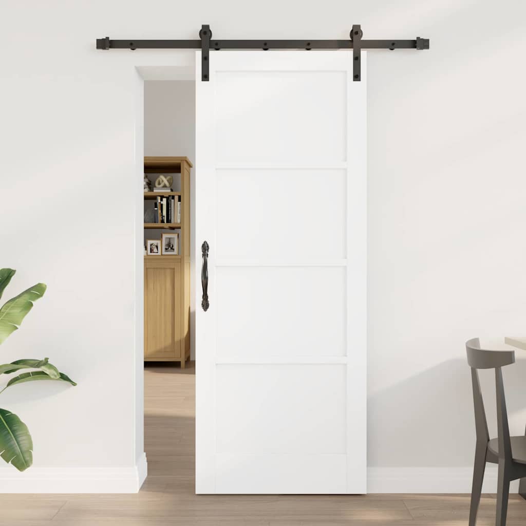 Glidende Dør med Hardware Sæt Hvid 78x202 cm Massivt Fyrretræ