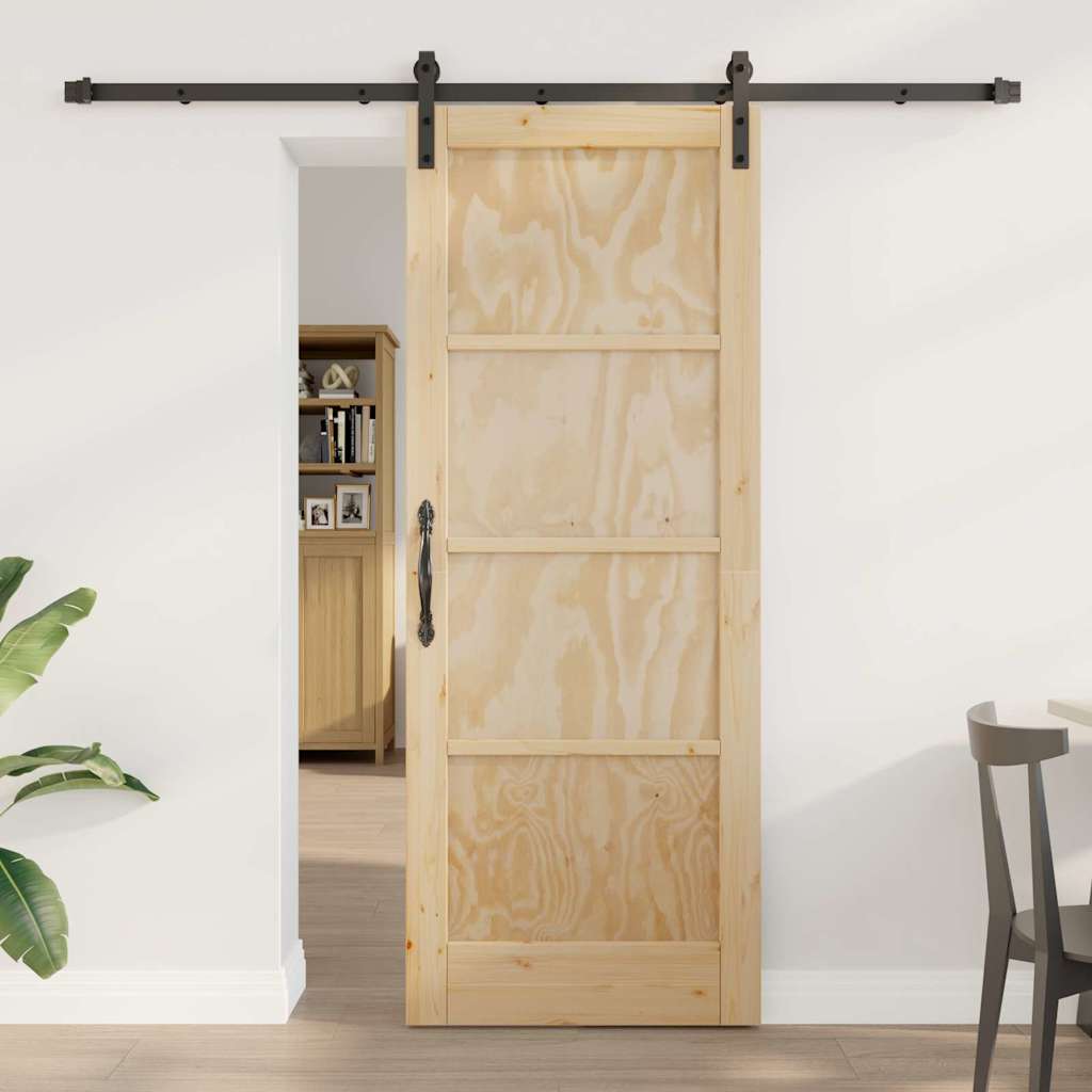 Glidende Dør med Beslag Sæt 78x202 cm Massiv Træ Fyrretræ