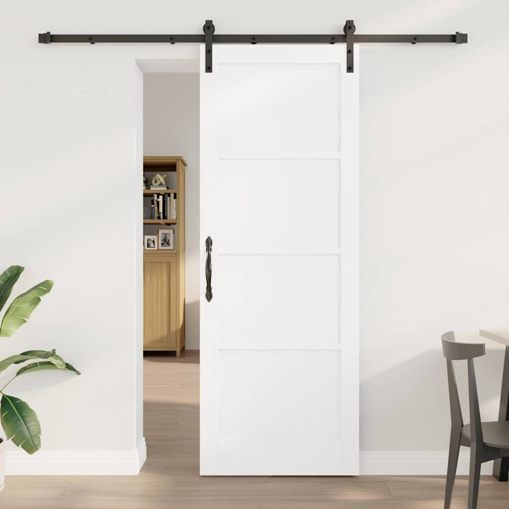 Glidende Dør med Hardware Sæt Hvid 78x211 cm Solid Fyrretræ