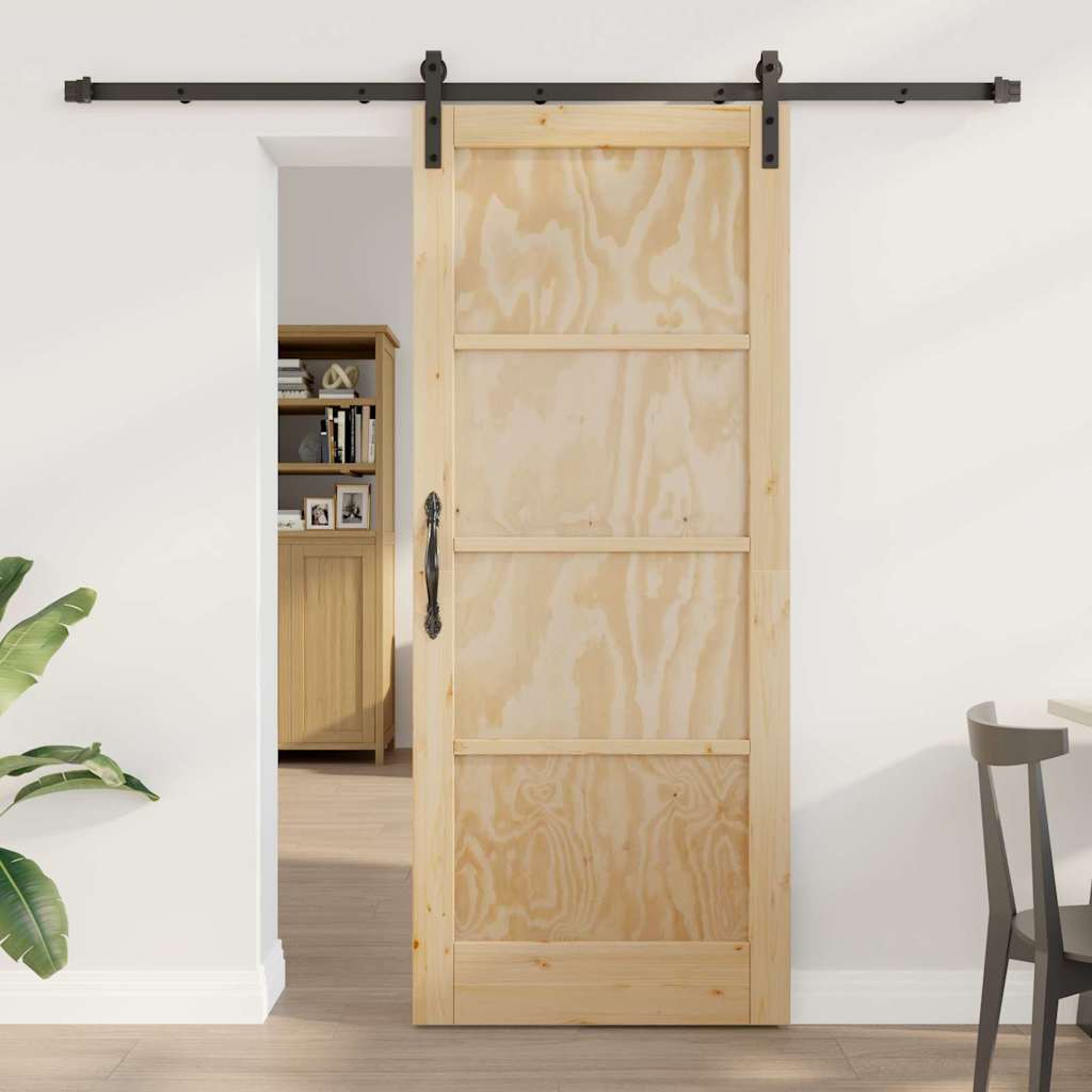 Glidedør med hardware sæt 83x202 cm Solidt træ fyr