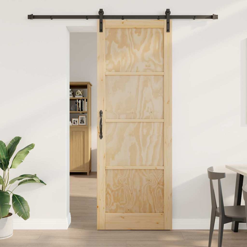 Glidende Dør med Hardware Sæt 83x232 cm Massiv Træ Fyr