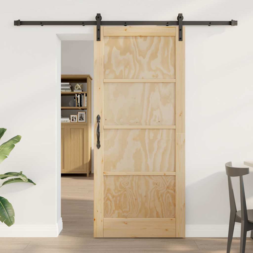 Glidende Dør med Hardware Sæt 86x198.5 cm Massiv Træ Fyr