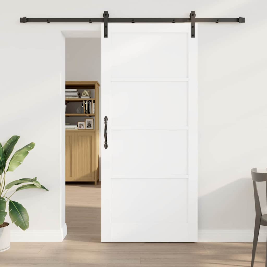 Glidende Dør med Hardware Sæt Hvid 93x211 cm Massivt Fyrretræ