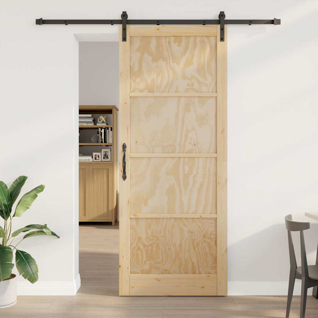 Glidedør med Hardware Sæt 93x232 cm Solidt Træ Fyr