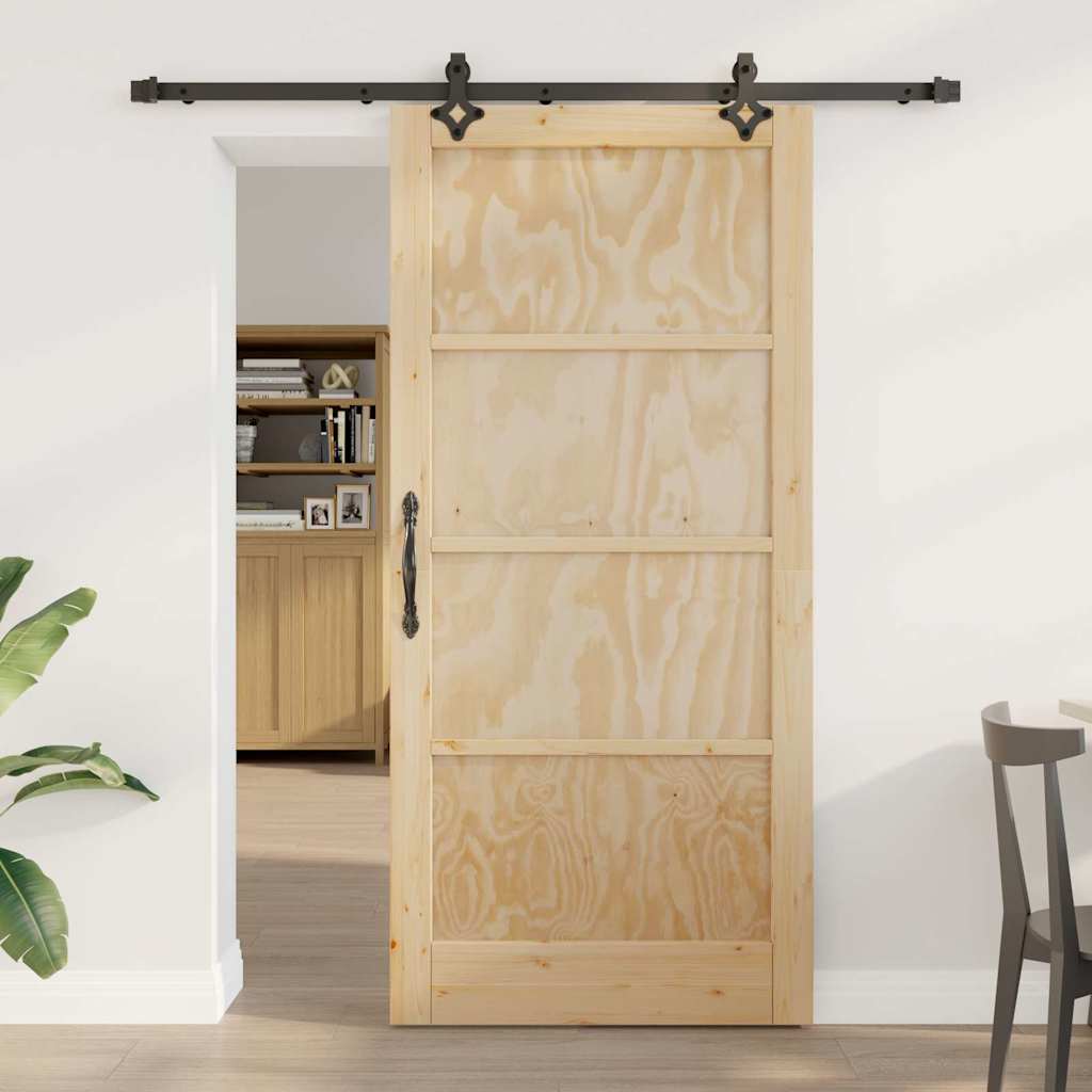glidende dør med hardware sæt 93x202 cm massiv træ fyrretræ, vidaXL indvendig dør