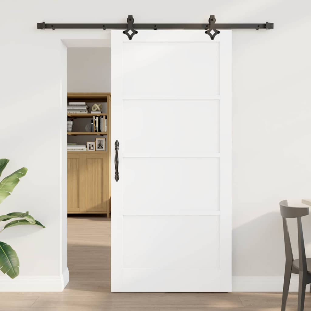 glidende dør med hardware sæt hvid 93x202 cm solid træ fyrretræ