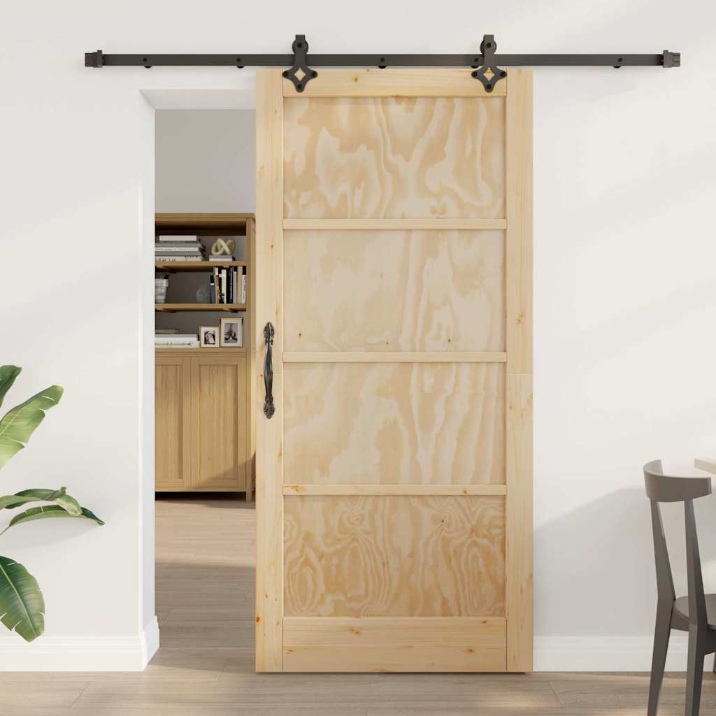Glidende Dør med Hardware Sæt 93x202 cm Solid Fyrretræ, vidaXL Indendørs Dør