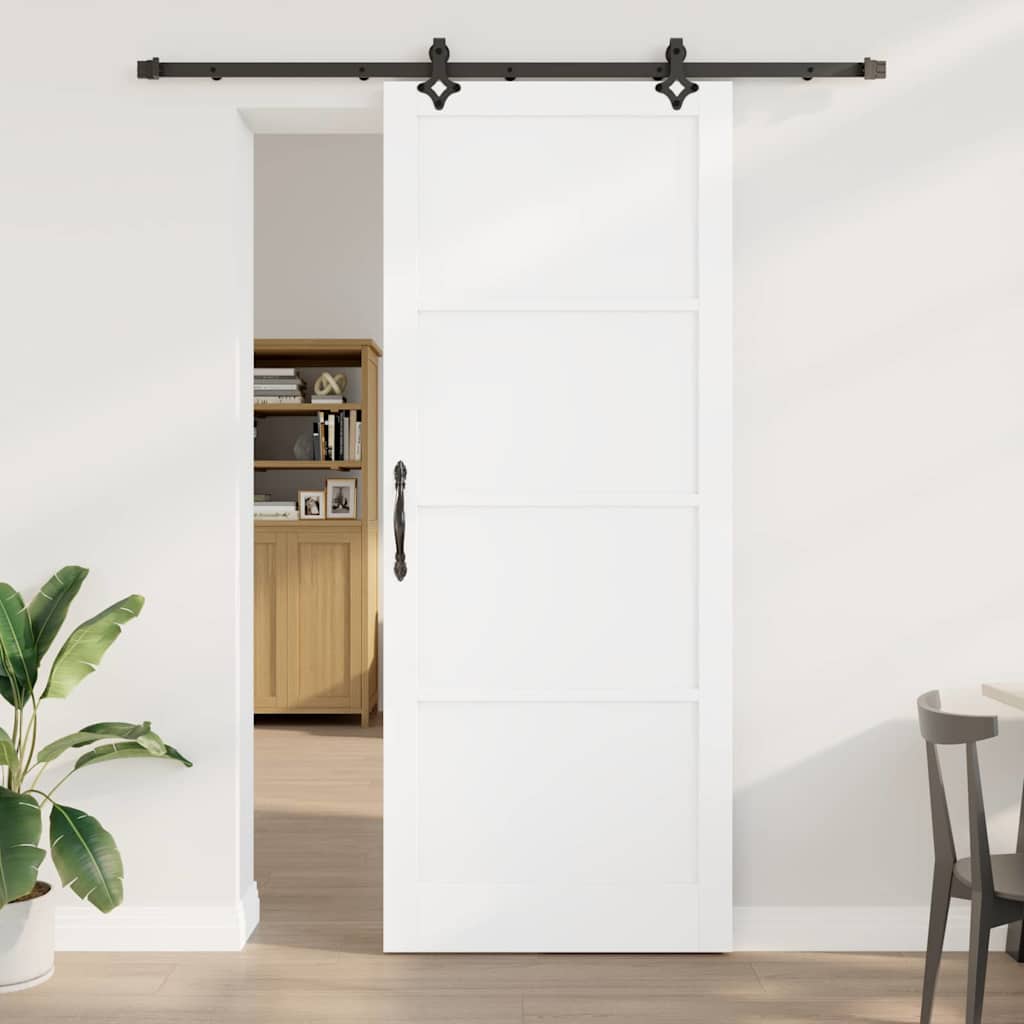 Glidende Dør med Hardware Sæt Hvid 93x232 cm Massivt Træ Pine, vidaXL Indvendig Dør 'ORKDAL'Hvid 93x232x4 cm Massivt Træ Pine