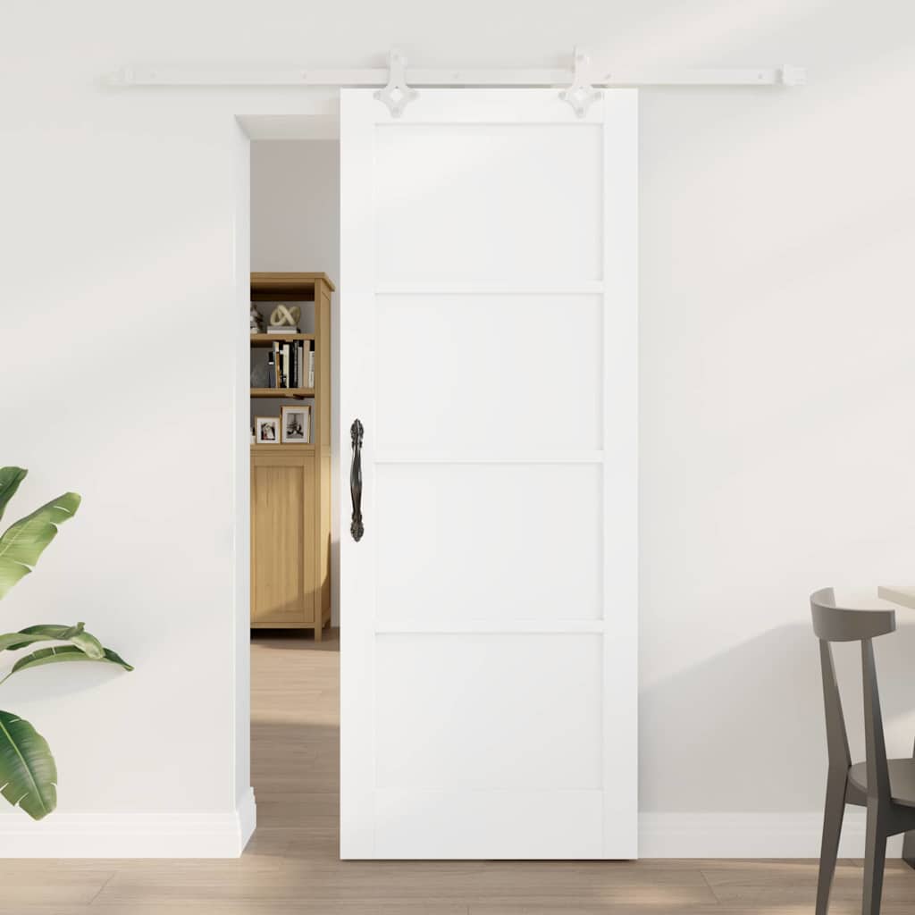 glidende dør med hardware sæt hvid 78x202 cm solid fyrretræ