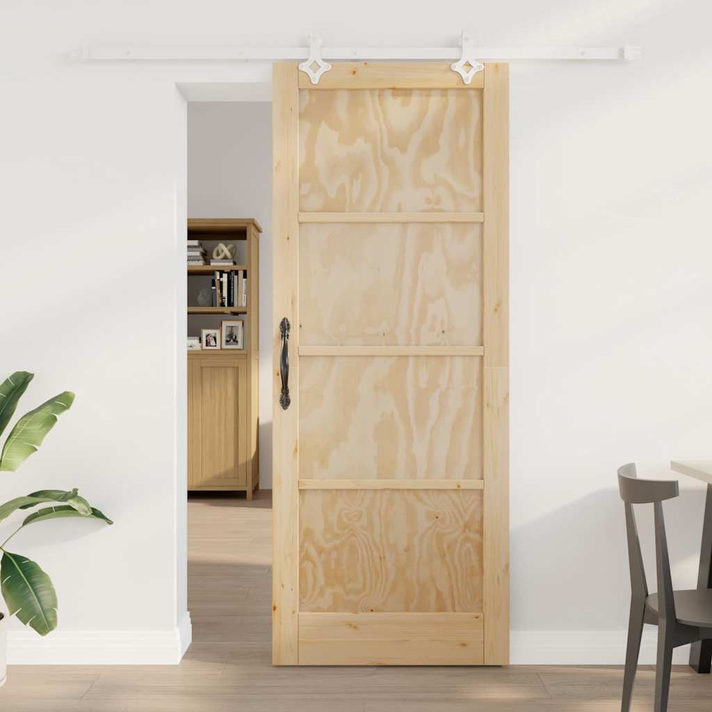 Glidende Dør med Beslag Sæt 83x211 cm Massivt Fyrretræ, vidaXL Indendørs Dør "ORKDAL" 83x211x4 cm Massivt Fyrretræ