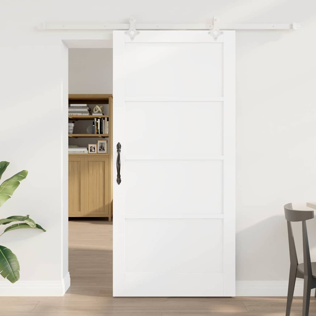 Glidende Dør med Hardware Sæt Hvid 93x202 cm Solid Træ Fyrretræ, vidaXL Indendørs Dør “ORKDAL” Hvid 93x202x4 cm Solid Træ Fyrretræ