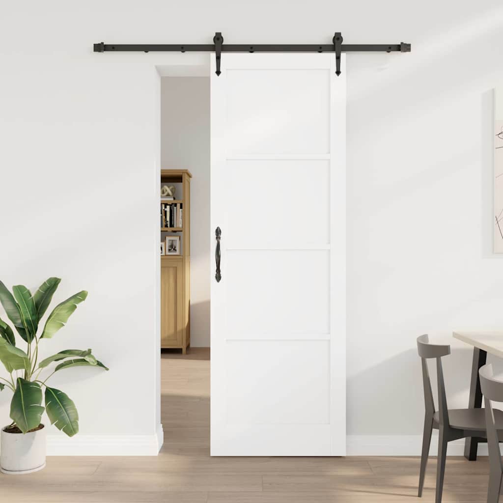 Skydedør med Hardware Sæt Hvid 78x232 cm Solid Træ Fyrretræ, vidaXL Indendørs Dør 'ORKDAL'Hvid 78x232x4 cm Solid Træ Fyrretræ