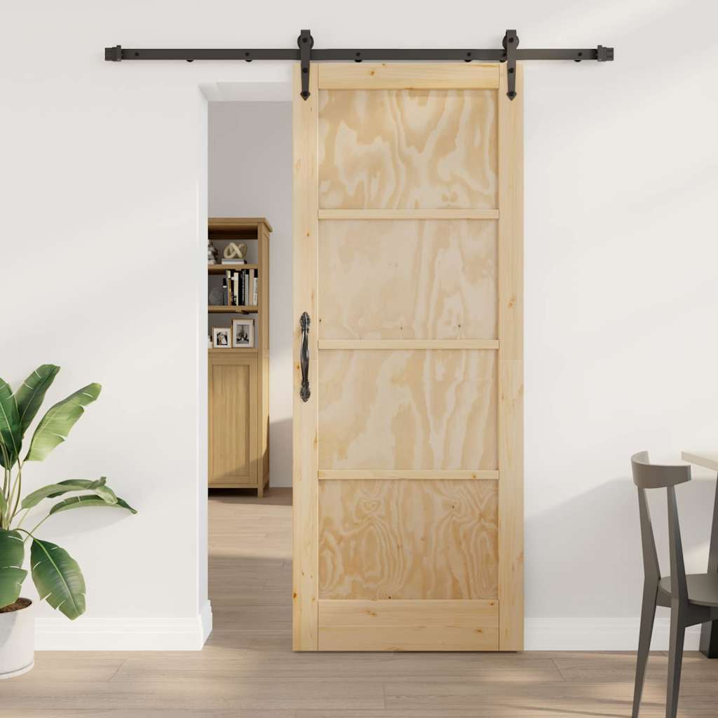 Skydedør med Hardware Sæt 83x211 cm Solid Fyr, vidaXL Indvendig Dør "ORKDAL" 83x211x4 cm Solid Fyr