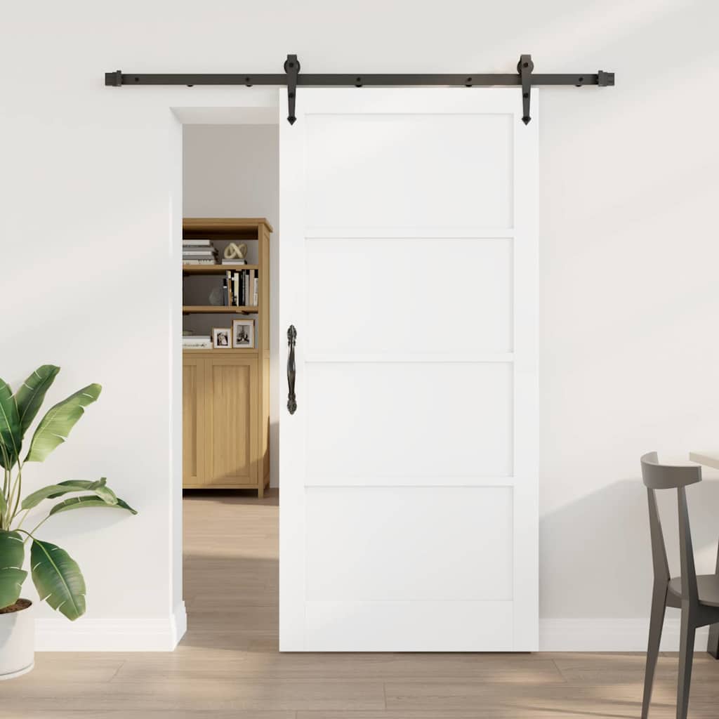 skydedør med hardware sæt Hvid 93x202 cm Solid træ Fyr