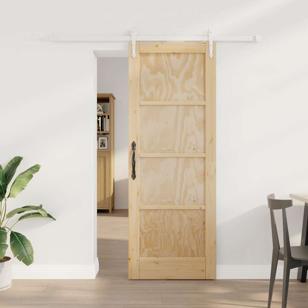 glidende dør med hardware sæt 73.5x198.5 cm massivt fyrretræ