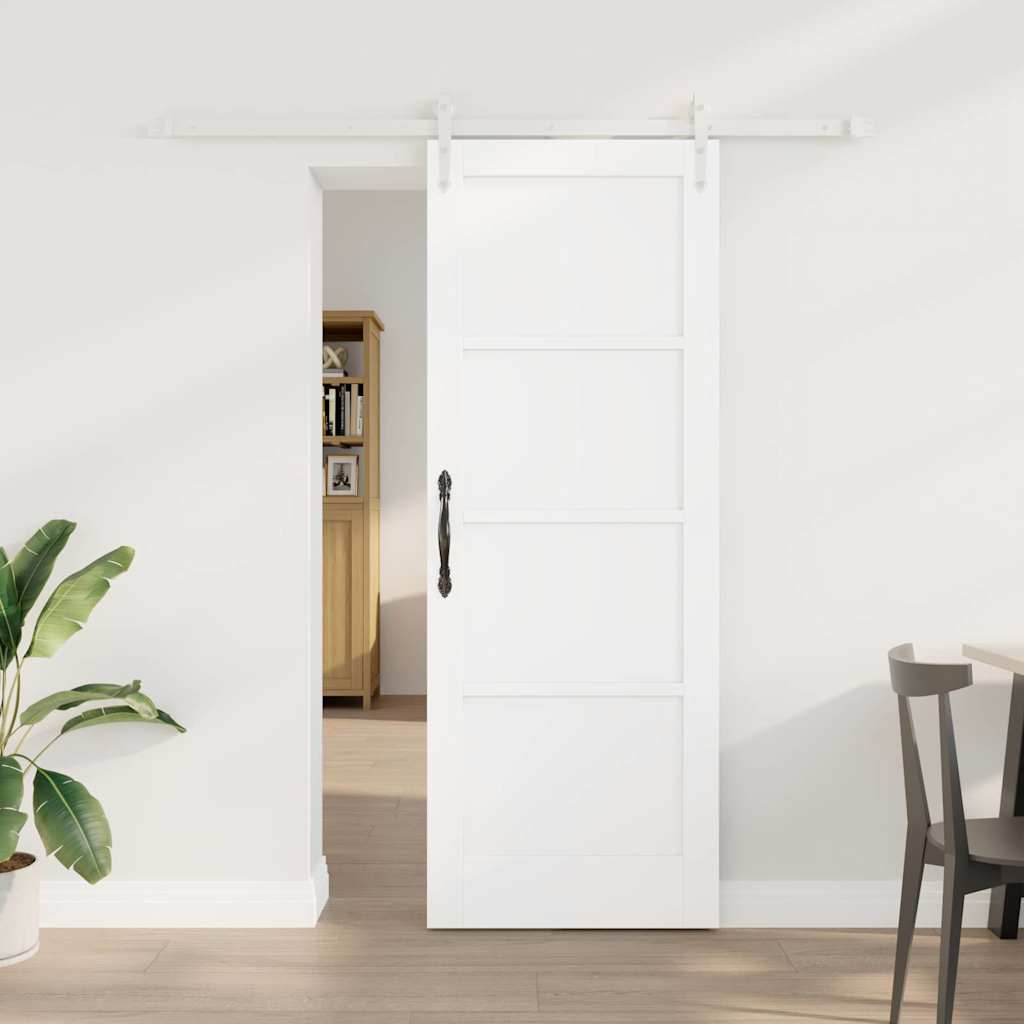 Skydedør med Hardware Sæt Hvid 73.5x198.5 cm Solid Træ Furu