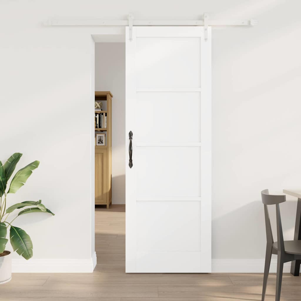 skydedør med hardware sæt Hvid 73.5x211 cm massivt træ fyrretræ