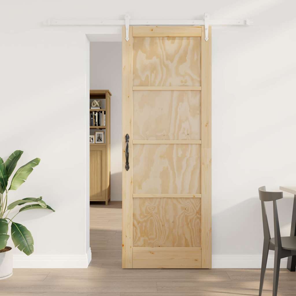 Glidende Dør med hardware sæt 78x211 cm Solid træ Fyrretræ