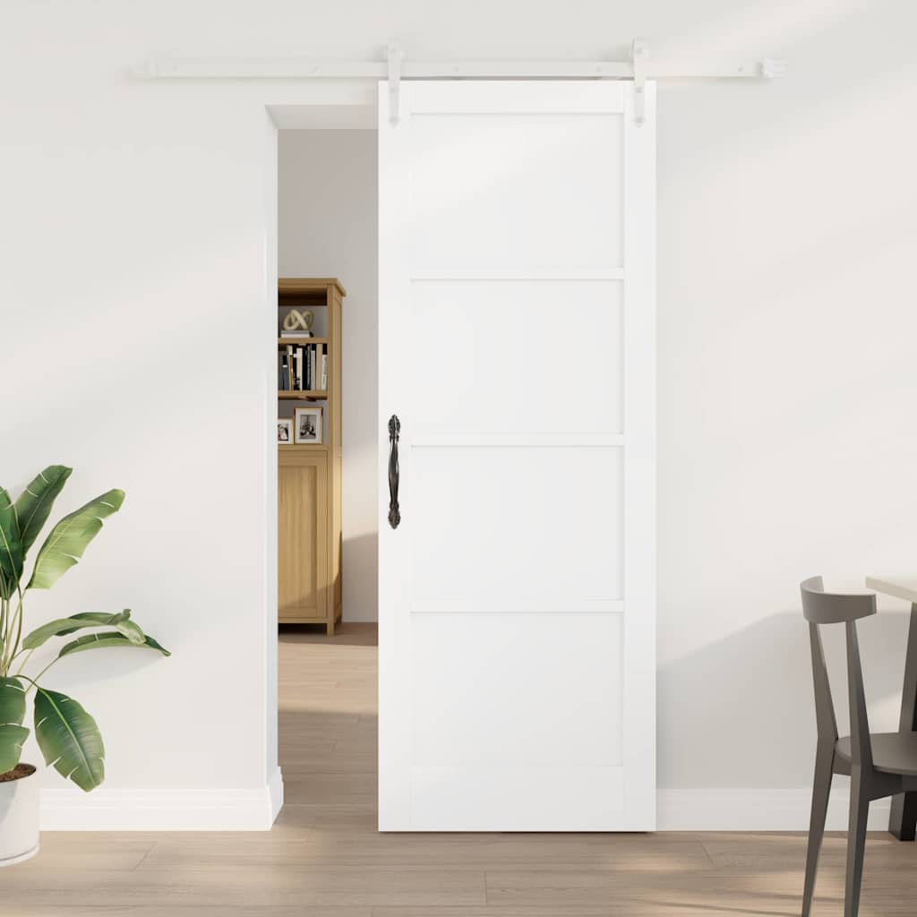 Skydedør med Hardware Sæt Hvid 78x211 cm Solid Træ Fyr